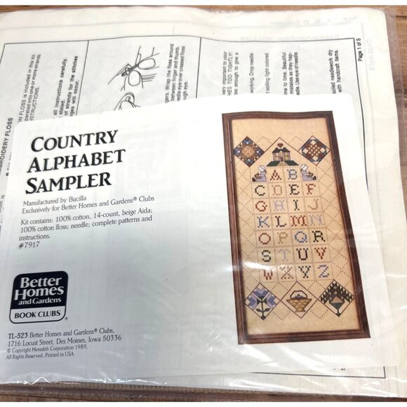 Country Alphabet Sampler Cross-Stitch Kit By Better Homes & Gardens Includes Fab - Picture 2 of 3